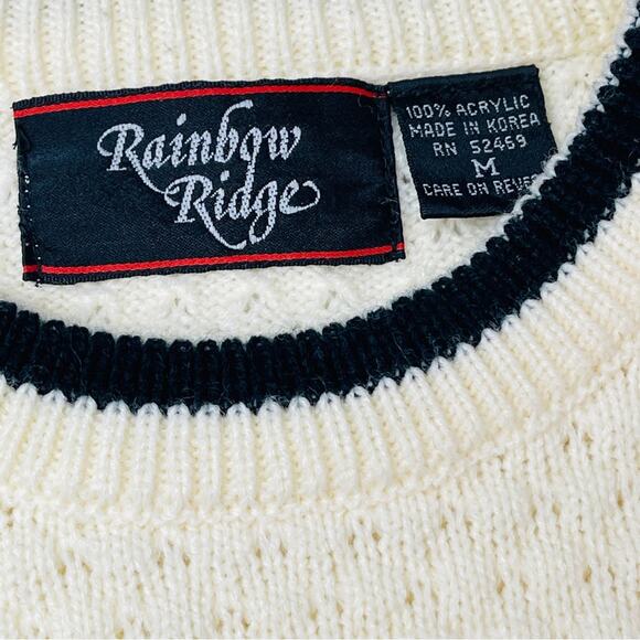 Rainbow Ridge Vintage 80s 90s Cream Black Sweater Medium - Picture 7 of 8